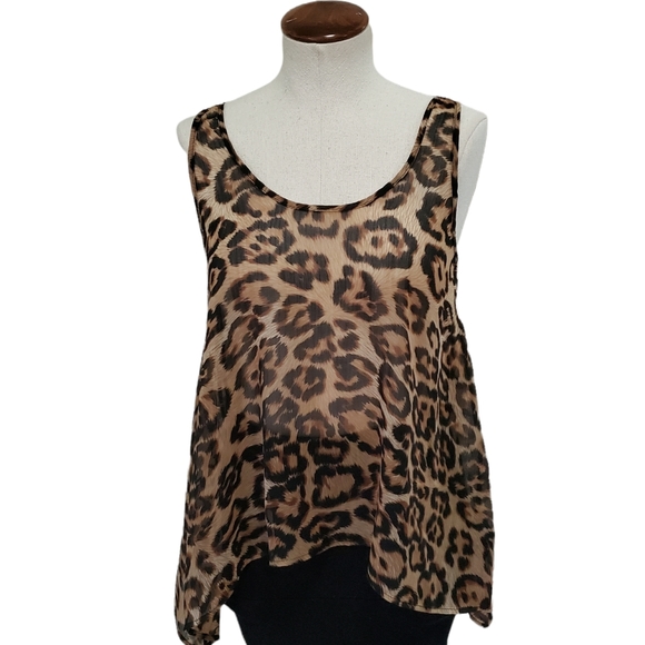Forever 21 Animal Print Sharkbite Tank Top Jaguar Sheer Chiffon S - Picture 2 of 6